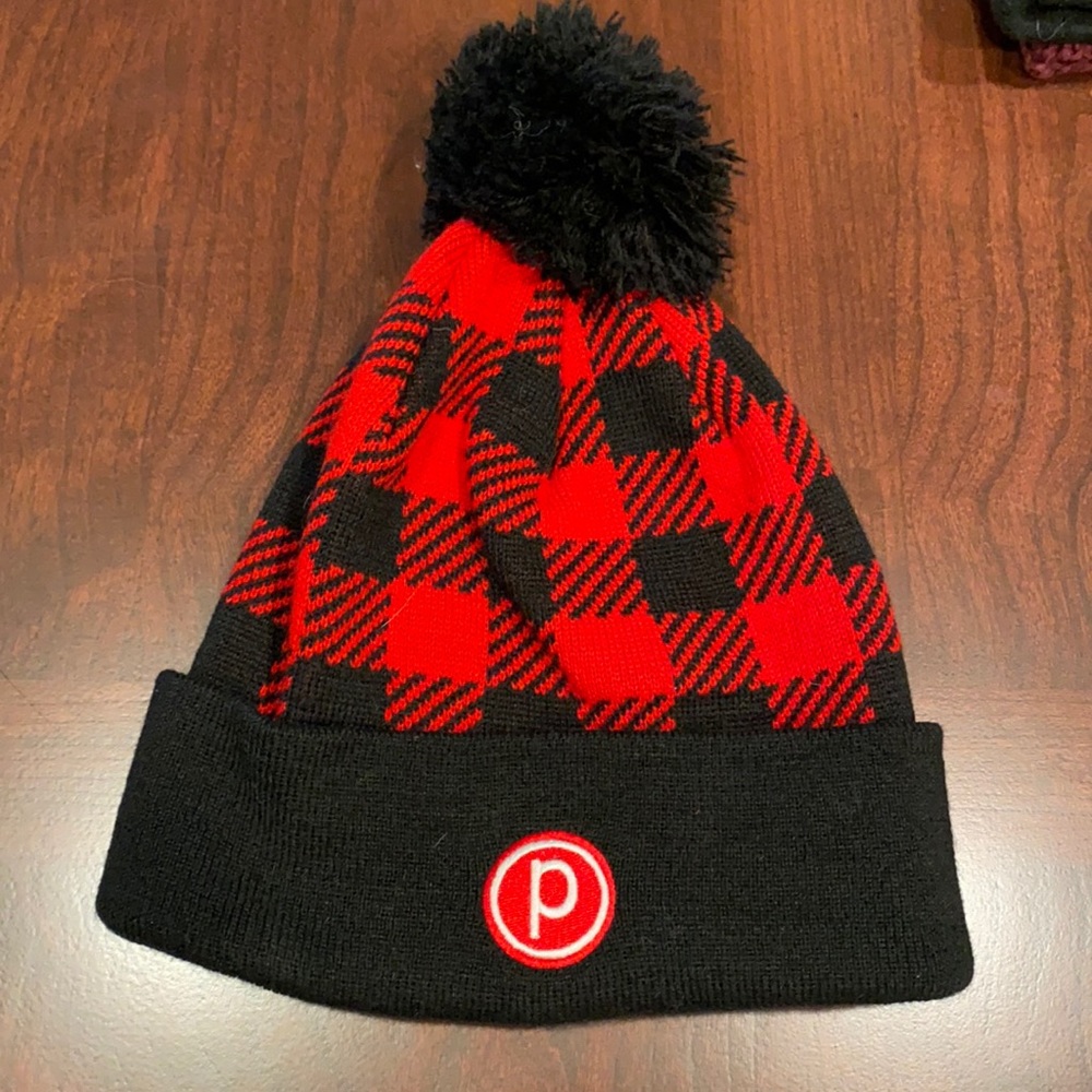 Pure Barre Buffalo check lumberjack beanie hat